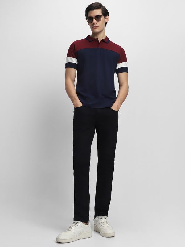 Image of Dennis Lingo Men's Navy Cotton Polo Neck Tshirt, Slim Fit Half Sleeve