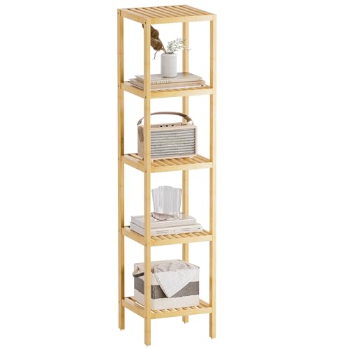 SMIBUY Estante de Almacenamiento para el baño, Organizador de estantería de bambú de 5 Niveles, Unidad de estantería Multifuncional para la Sala de Estar, el Dormitorio y la Cocina (Natural)