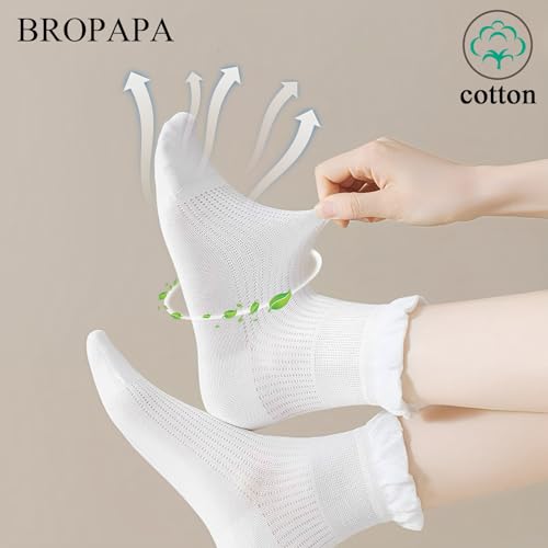 Image of Women Ruffle Ankle Socks Cotton Casual Breathable Soft Cool Knit Lettuce Cute Girl Frilly Crew Socks Mary Jane socks 5 Pack