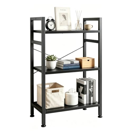 Image of HealSmart 3 Tier Bookshelf, Free Standing Book Shelf Home Office Bookcase Shelf Storage Organizer for Bedroom, Bathroom, Living Room, Office, Balcony, Black