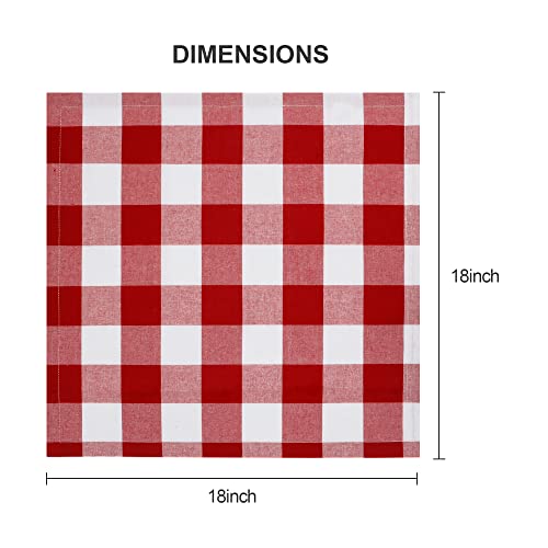 Image of Cotton Blend Buffalo Plaid Table Napkins (Set of 12), 18 x 18 Inch Washable Dinner Napkins, Buffalo Checks Cloth Napkins for Restaurant, Wedding, Holiday, Farmhouse, Red and White