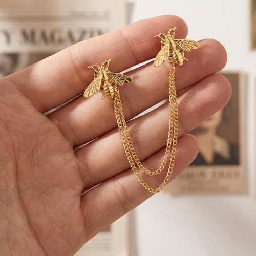Image of Amaxiu Gold Bee Brooch with Long Chain Tassel