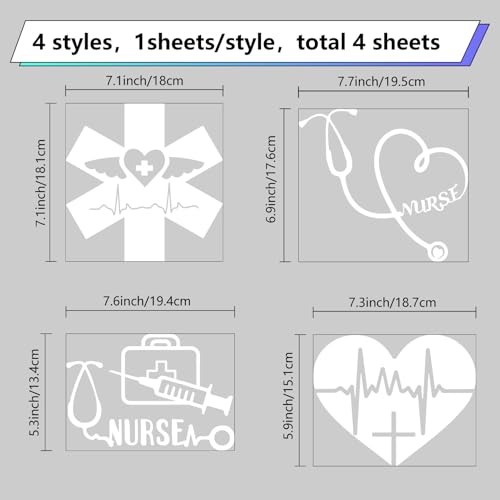 Image of GORGECRAFT 4Pcs 4 Styles Nurse Heartbeat Bumper Decals White Heart Stethoscope Lifeline Car Sticker Waterproof Reflective Women Automotive Exterior Decor Stickers for SUV Truck Motorcycle Doors Walls
