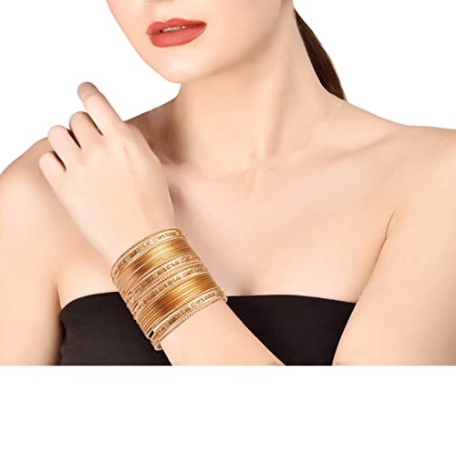 Touchstone Indian Bollywood Colorful 2 Dozen Bangle Collection Golden Glitters Textured Golden Color Designer Jewelry Special Bangle Bracelets Set Of 24 In Gold Tone For Women by Touchstone - Image 2