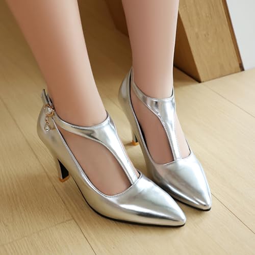 Elegant Women Block Heel T-Strap Pumps Pointed Toe3