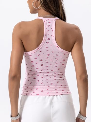 Danysu Tank Top Damen Crop Tops für Damen Spaghetti Top Damen V-Ausschnitt Unterhemden & BH-Hemden füR Damen Going Out Tank Girl Corset Sexy Party Y2K Sexy Oberteil Damen, Rosa mit Blumen，Groß