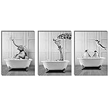 【Schöne Wanddekoration】Die lustige schwarz-weiße Badezimmer Wand kunst zeigt scharfe, lebendige Bild mit hoher Farbgenauigkeit. Die modernen lustigen Badezimmer Wandmalereien sind die beste Wahl für Housewarming Partys oder Gäste Badezimmer Dekoration.