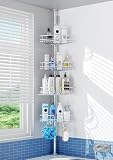 PKBD Étagère de douche à 4 niveaux, 58,4 à 314,3 cm, réglable en hauteur, antirouille, 4 paniers de grande capacité, organiseurs de salle de bain pour baignoire, shampooing, sans perçage, gris argenté