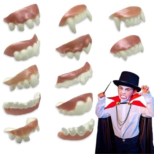 12 Pièces fausses dents de vampire, Dents Drôles Dents de Vampire d'halloween Fausses Dents Noueuses Dents De Blague pour Adultes, pour Faveur de Fête de Costume d Halloween Mascarade