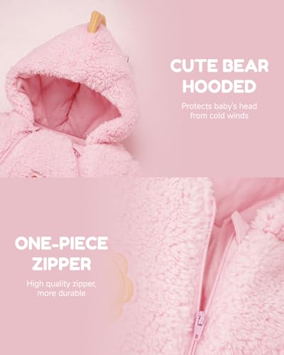 JiAmy Baby Snowsuit Hooded Romper Winter Outfits Boys Girls Cartoon Bear Fleece Jumpsuit White Bunny 9-12 Months3