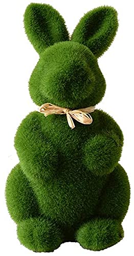 Bprtcra Green Easter Moss Rabbit Statu, Furry Flocked Bunny Garden Decorations Grass Artificial Easter Figurine Ornament for Home Garden Yard Office Desktop Decoration,8CM