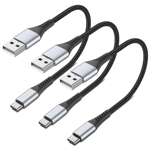 6 inch USB C Cable Short, 0.5ft 3-Pack USB A to USB C Cable Braided USB Type C Fast Charging Cable C Type Charger Cord for Samsung Galaxy S24 S23 Note 20, Moto G8, Google Pixel, iPhone 15 16 17 Pro