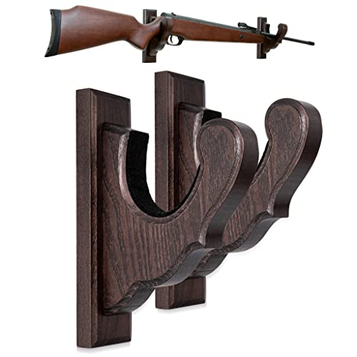 TESLYAR Gun Rack Wandhalterung Hold Up Displays Horizontal Gun Rack und Shotgun Hooks Speichern Sie alle Rifle Shotgun Echtes Hartholz (Kaffee)