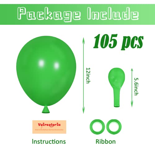 Image of Voircoloria 105pcs Green Balloons 12inch Party Latex Balloons for Birthday Dinosaur Baby Shower St. Patrick's Day Summer Jungle Forest Safari Party Decorations