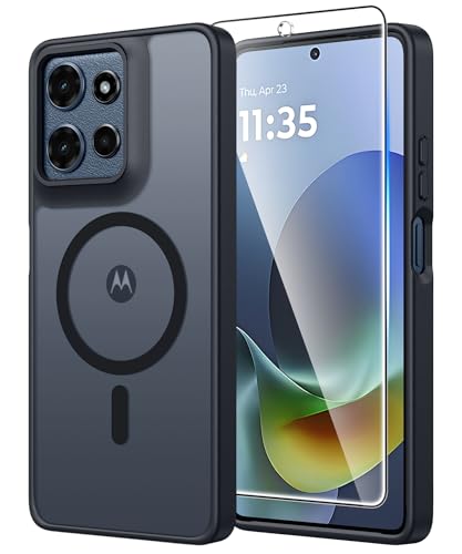 Image of FNTCASE for Moto G 2026 /2025 Case: Matte Translucent Moto G Play 2026 Phone Cases with Screen Protector Lens Protection Compatible with Magsafe Rugged Protective Cell Cover (Frosted Black Magnetic)