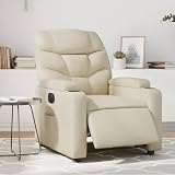 KHNLGFR Electric Massage Recliner Chair Cream Faux Leather with 135 Degree Reclining, Vibration Massage, 6 Points, Cup Holders and Side Pocket