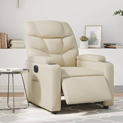 KHNLGFR Electric Massage Recliner Chair Cream Faux Leather with 135 Degree Reclining, Vibration Massage, 6 Points, Cup Holders and Side Pocket