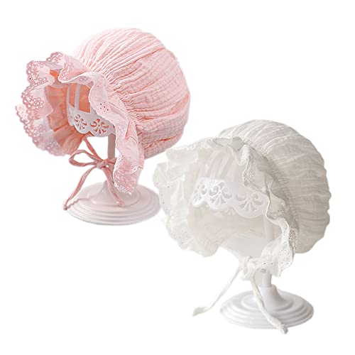 Image of Baby Girl Toddlers Breathable Lacy Bonnet Eyelet Cotton Adjustable Sun Protection Hat