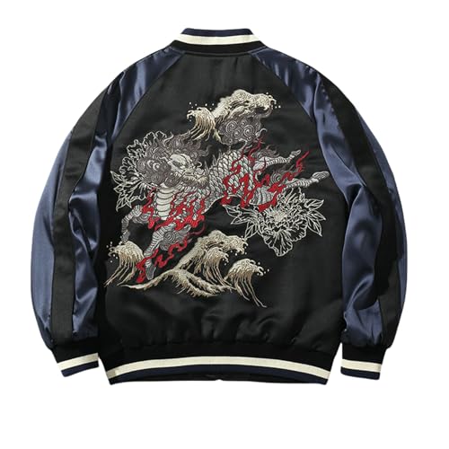 Spring Autumn Color Block Embroidered National Trendy Baseball Jacket Coat Top