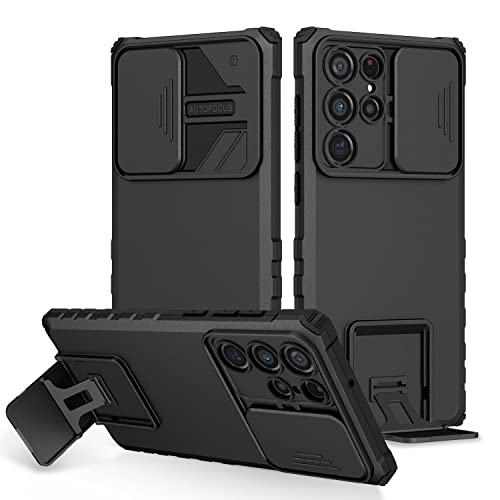 Image of ShieldTech Back Cover Case for Samsung Galaxy S22 Ultra 5G | Sliding Camera Shield | Stereoscopic Stand | Shockproof 360 Protection | PC + TPU Hybrid Mobile Phone Case for Samsung S22 Ultra | Black