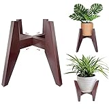 AmazeFan Adjustable Plant Stand, Mid-Century Bamboo Flower Pot Holder Fits up to 12' Pots Natural Wood Grain Indoor/Outdoor Modern Home Decor (Walnut)
