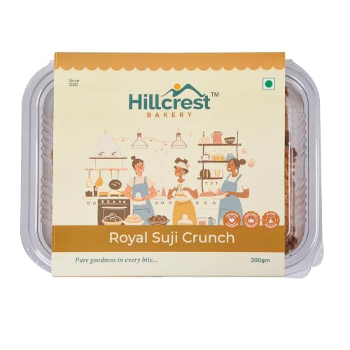 Image of Hillcrest Bakery Royal Suji Crunch Cookies with Semolina, Cardamom and Edible Nuts, 300 Grams, 20-22 Pieces | Premium Baked Snack | Tea Time Treat | Hygienically Packed