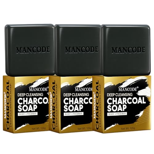 Mancode Activated Charcoal Soap - 125gram | Treats Oily Skin | Refreshing | Black Color Bar Soap | Natural Essential Oil Extract - 100% | Suitable for All Skin Types Pack of 3