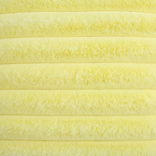 FUTEI Yellow Striped Decorative Throw Pillow Covers 16x16 Inch Set of 2,Square Winter Decorations Couch Pillow Case,Soft Cozy Faux Rabbit Fur & Velvet Back,Modern Home Decor for Bed