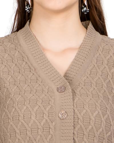Image of Lady Willington Women Woolen V-Neck Self Design Cardigan Heavy Daffodil Fabric Cardigan Winter Wear Pure Wool Cardigans for Women Sweaters Long Cotty Fully Warm Cardigan Free Sizes