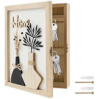 harupink Schlüsselkasten, Holz Schlüsselbox mit 6 Schlüsselhaken,Dekor Schlüsselschrank mit Trockenblumen,Schlüsselhalter Wandhalterung,Schlüsselablage für Eingang,Flur,Büro(A)