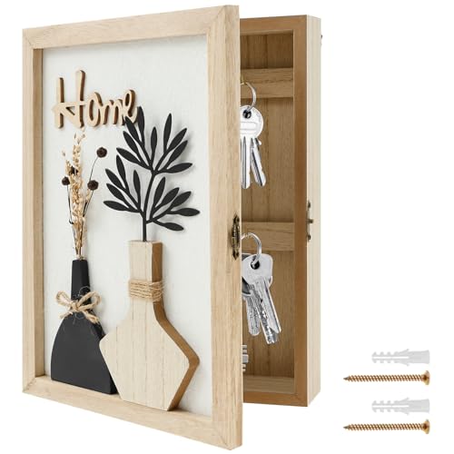 Boîte à clés en bois Toaboa avec 6 crochets à clés, fleurs séchées, rangement mural pour...