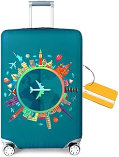 OrgaWise Travel Luggage Cover Elastic Suitcase Trolley Protector Cover for 22-28 Inch Luggage ( Send one Luggage tag Free) (M, Green-Plane)