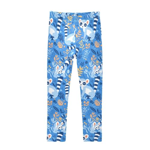 Lemurs Madagascar on Blue Pattern Kids Baby Girls Cotton Leggings Stretchy High Waisted Leg Yoga Pants Gym