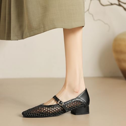 Cozivwaiy Mary Jane Shoes Women Mesh Ballet Flats Square Toe Buckle Strap Fishnet Ballerina Flat Shoes3