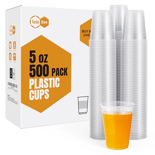 Turbo Bee 5oz Disposable Plastic Cups 500 Pack - Small Drinking & Sample Cups Bulk Multi-Use Tumblers for Beverages Mini Desserts Home School Parties or Commercial Use