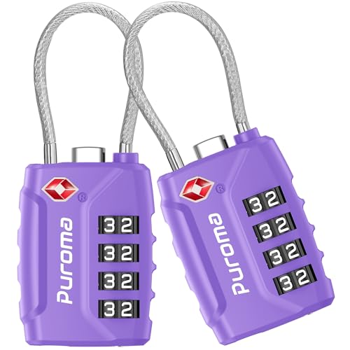 Image of Puroma TSA Approved Luggage Lock, 4 Digit Combination Travel Locks Resettable Code Lock with Zinc Alloy Body for Suitcase, Toolbox, Backpack, Bag, Gym Locker, Basic Purple, Classic