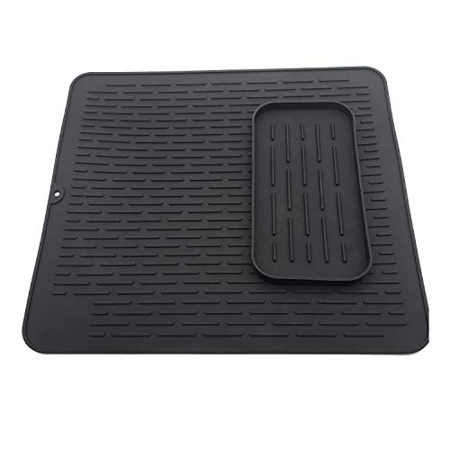 Gvvsjgdbis - Juego de mesa rectangular de silicona, 2 unidades, alfombrilla de secado, mesa de cocina, alfombra de drenaje, bandeja de agua, fregadero, antideslizante, soporte de olla, negro