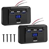 Linkstyle Kfz-Ladegerät, Dual 18 W QC3.0 USB A & 36 W PD USB C Ports, Auto-Ladebuchse Panel mit Knopfschalter und LED-Voltmeter für 12 V/24 V Wohnmobil, Boot, LKW, 2 Stück