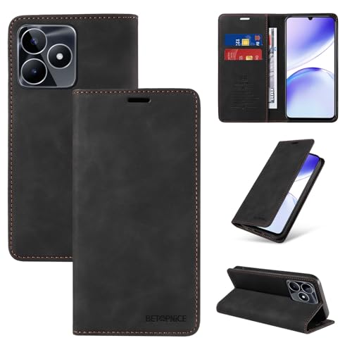 �E�H���b�g�P�[�X Oppo Realme C53/Realme Narzo N53 �P�[�X �J�[�h�z���_�[�t���t���b�v�J�o�[ RFID �u���b�N�ی샌�U�[�P�[�X �ϋv���̂���ϏՌ��J�o�[(Black)