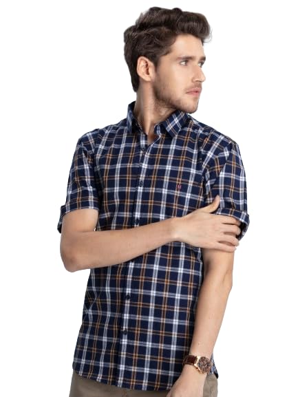 OTTO - Navy Checkered Casual Shirt. Trim Fit