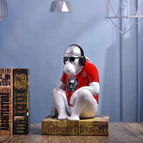 Micdecor Polyresin Cool Gorilla Sculpture Rock & Roll Audiophile Style Home Office Pub Decoration Desk Ornaments Windowsill Statue Bedroom Figurine (Red) #TOP3