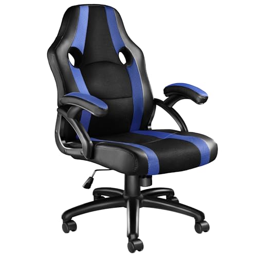 TecTake® Silla Gaming, Silla Oficina Ergonómica, Reposabrazos, Ajustable Altura, Silla Estudio, Gaming Chair, Asiento Gamer, Sillón Gaming, Ergonómico, Mecanismo Basculante, Giro 360 - Negro/Azul