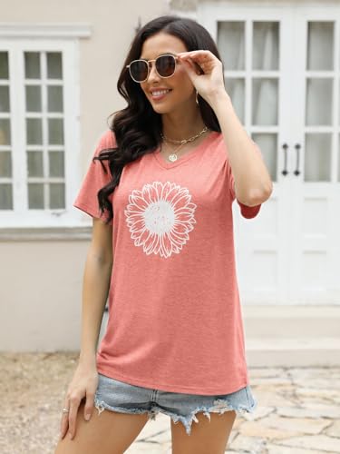 EADINVE Women's Short Sleeve V Neck Sunflower Graphic Printed Summer Tee Vintage T Shirt Cotton Tops Novelty Cool Shirt3