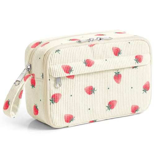 Image of WOBAGMEN Cute Pencil Case,Large Corduroy Zippered Pencil Case Pouch, aesthetic Pencil Bag with Compartments, Pencil Pouch School Supplies (Tiny Strawberry)