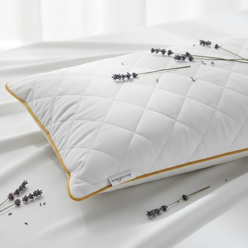 Image of Soft & Supportive Quilted Pillow | 3D Virgin Fiber Filled | Microfiber Cover with Elegant Edge Piping | Mustard Yellow |12x20 Inch
