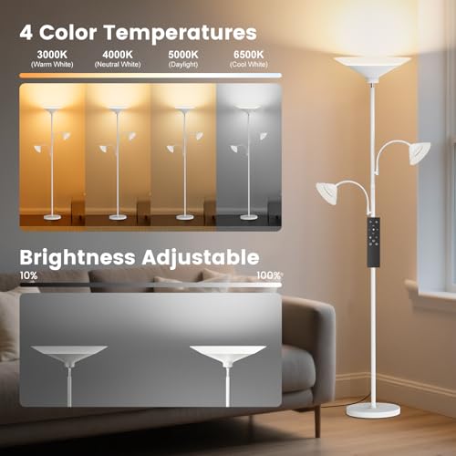 Image of SIBRILLE 3 Way Torchiere Floor Lamp - 42W Dimmable LED Tree Standing Lamp with Remote, 2300LM, Color Changing, 72 inch Tall Bright Floor Lamp for Living Room Bedroom Office