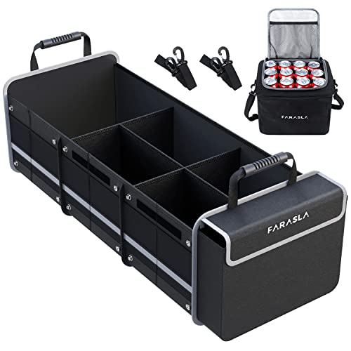 Farasla Waterproof Car Trunk Organizer with Cooler Bag | Collapsible Storage, Foldable…
