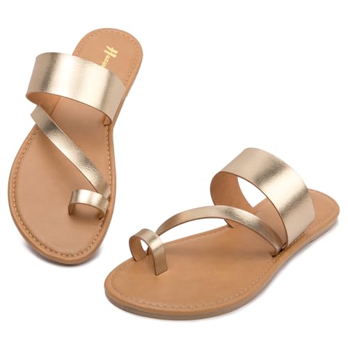 Image of Huayuanwell Women's Slide Sandals Slip On Flat Sandals Flip Flop Thong Sandals Casual Summer Sandals