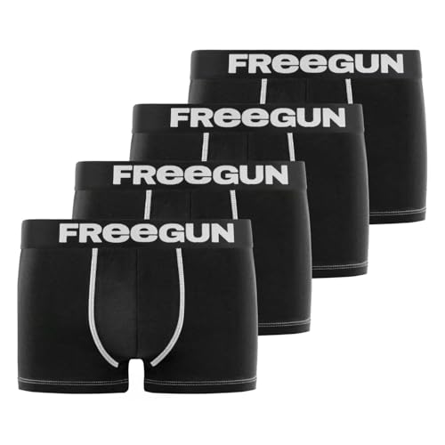 FREEGUN Caleçon Homme Multi-Sport, Boxer Homme, Doux, Agréable (Lot de 4), Noir Taille M