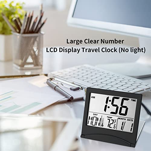 Image of KANBIT Small Digital Travel Alarm Clock Battery Operated, Portable Large Number Display Alarm Clock with Date & Temperature,12 /24 H Small Desk Clock-Black(No Light)